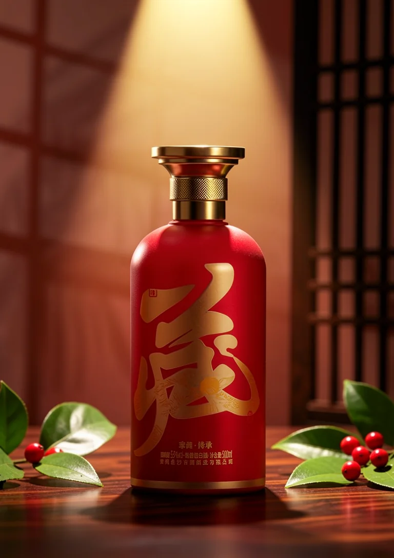 产品搭景成品：酒瓶置于搭设场景